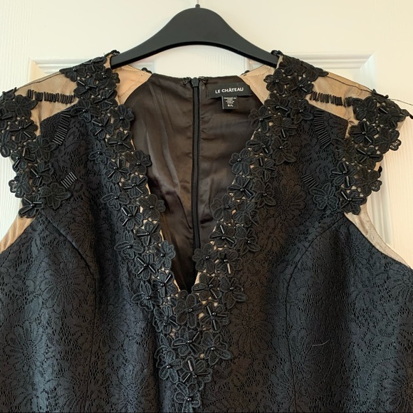 Le Chateau Black Floral Lace Beaded Cocktail Dress L - Picture 3 of 15